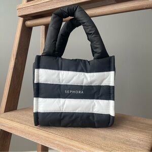 Sephora MINI PUFFY TOTE 2025 Limited Edition Black White Stripe Reusable Bag